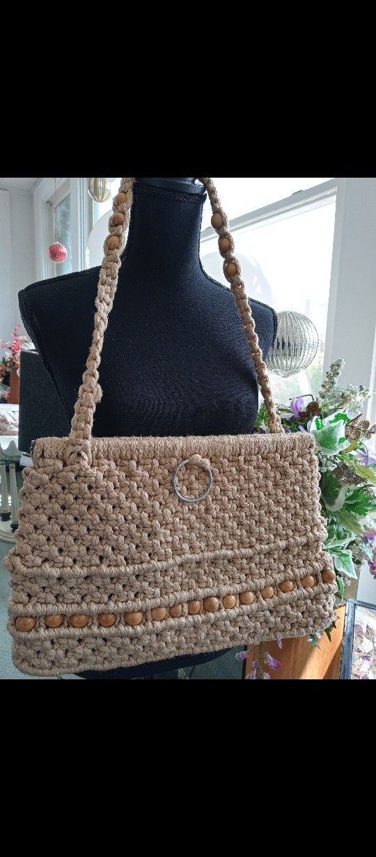 Vintage Handbag Woven with Bamboo Accents