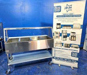🔌 NEW 4 COMPARTMENT STEAM TABLE WITH SNEEZE GUARD ON CASTERS- COMMERCIAL RESTAURANT EQUIPMENT