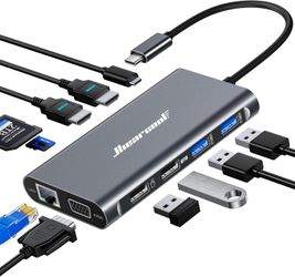 Hiearcool 11-in-1 USB-C Docking Station with HDMI, VGA & Ethernet – Grey