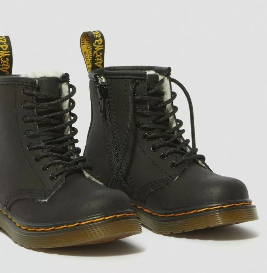 Dr. Martens TODDLER 1460 FAUX FUR LINED BOOTS BLACK MOHAWK (contact info removed)1