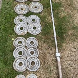 Steel Weight Plates And Barbell 