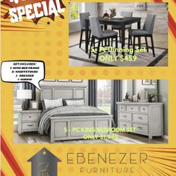 5 Pc  King Bedroom Set/ 5Pc Dinning Set