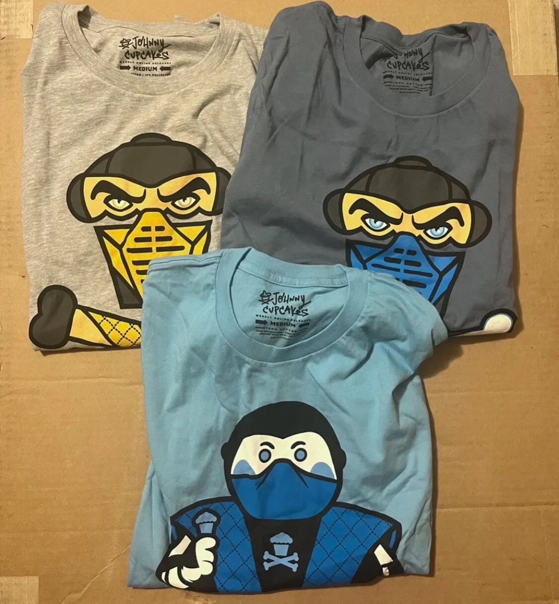 New Johnny Cupcakes Men’s Med Mortal Kombat  Shirts Lot Sub-Zero and Scorpion