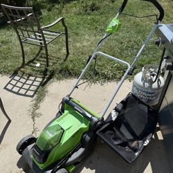 Green works e Blower, Weed Whacker, Lawn Mower