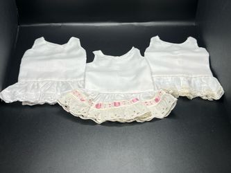 Lot 3 Vintage White Cotton Doll Full Slips Drop Waist Lace Snaps Fits 11"-13"