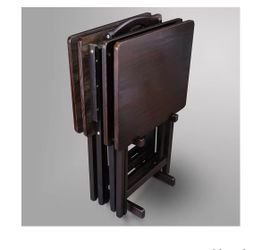 5-Piece Folding TV Tray Table Set – Espresso Wood w/ Stand