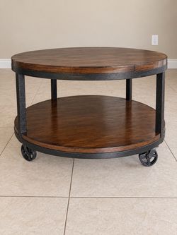 Matching End Tables: Both square side tables feature a matching metal frame design, an open middle display shelf, and a built-in smooth pull-out stora