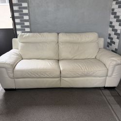 Cream Leather Reclining Couch