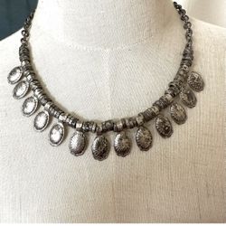 Bohemian Antique Silver Tone Disc Necklace 