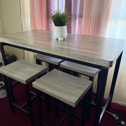 Bar Table And 4 Stool Chairs Set 