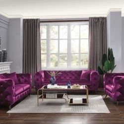 Brand New Purple Tufted Sofa and Love Seat Set