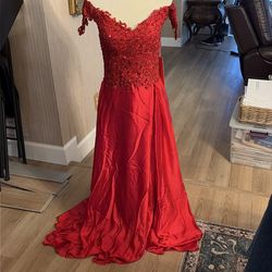 Long Red Lace Sequin A-Line Wedding Gown/Prom Dress