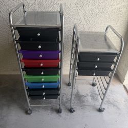 2 Rolling Storage Carts - 10-Drawer & 3-Drawer Organizer