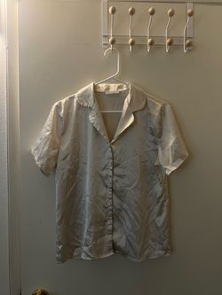 Cream Short Sleeve Button-Down Blouse