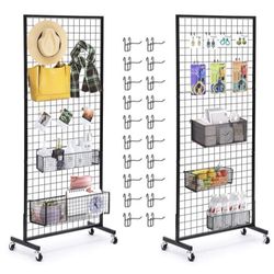 2-Pack Gridwall Panel Display Stand Heavy Duty Removable Floor Mounted Detachable Grid Display Stand 2'× 5.5' Ft Display with Additional Hook - for R