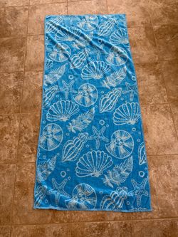 Blue Seashell Print Beach Towel