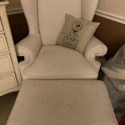 White Bedroom or Living Area Chair W/ Ottoman 