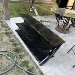 TV Stand 3 Tier Black Glass 