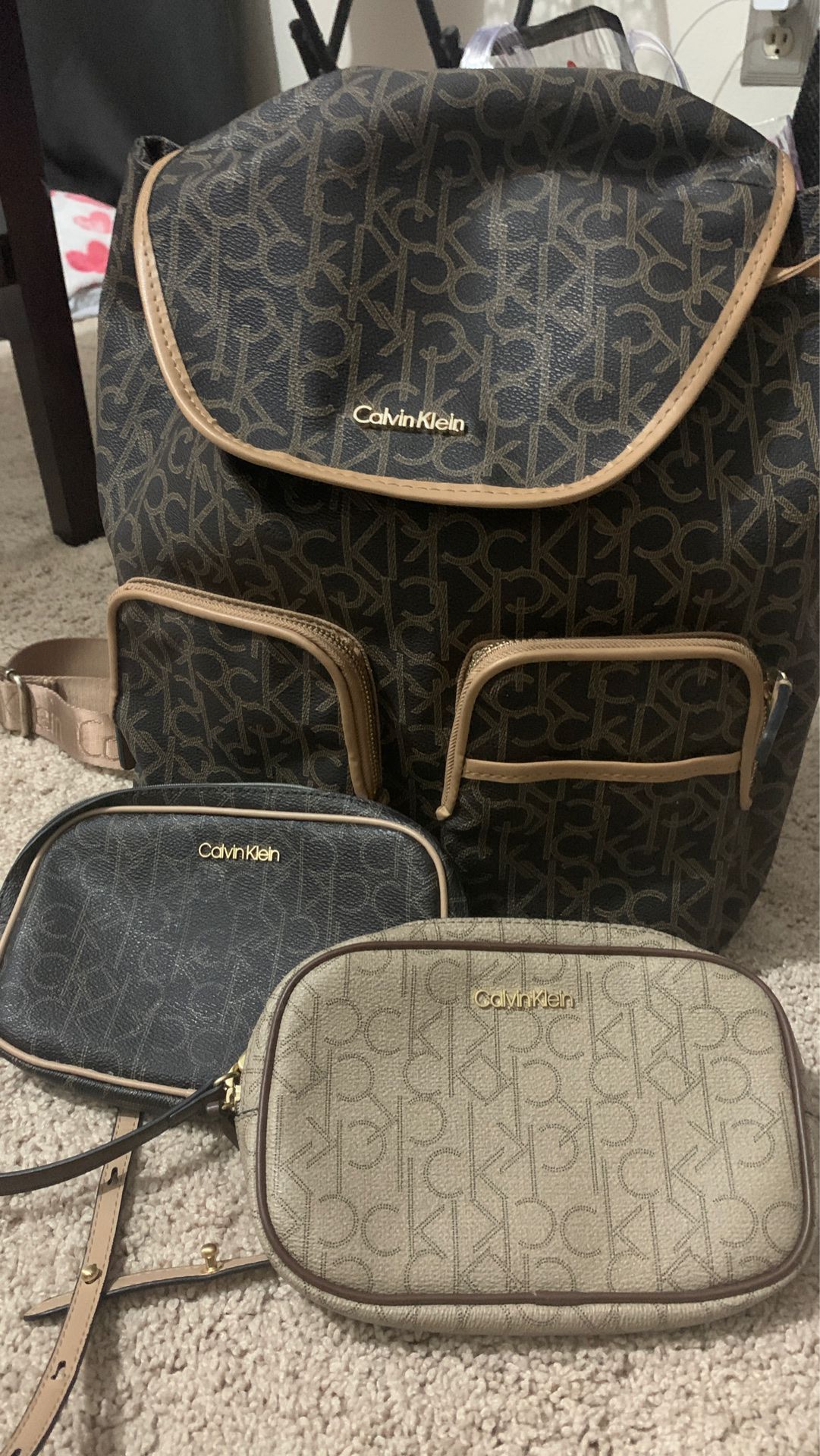 Authentic kelvin Klein Lot backpack and 2 waist bags