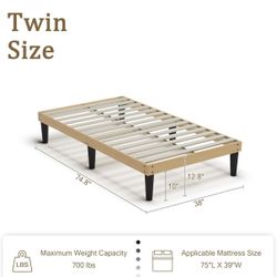 New Yumori 12.9 Inch Minimalist Style Twin Size Bed Frame, Wood Platform Bed with Wood Slat. Russell/Boulder Area