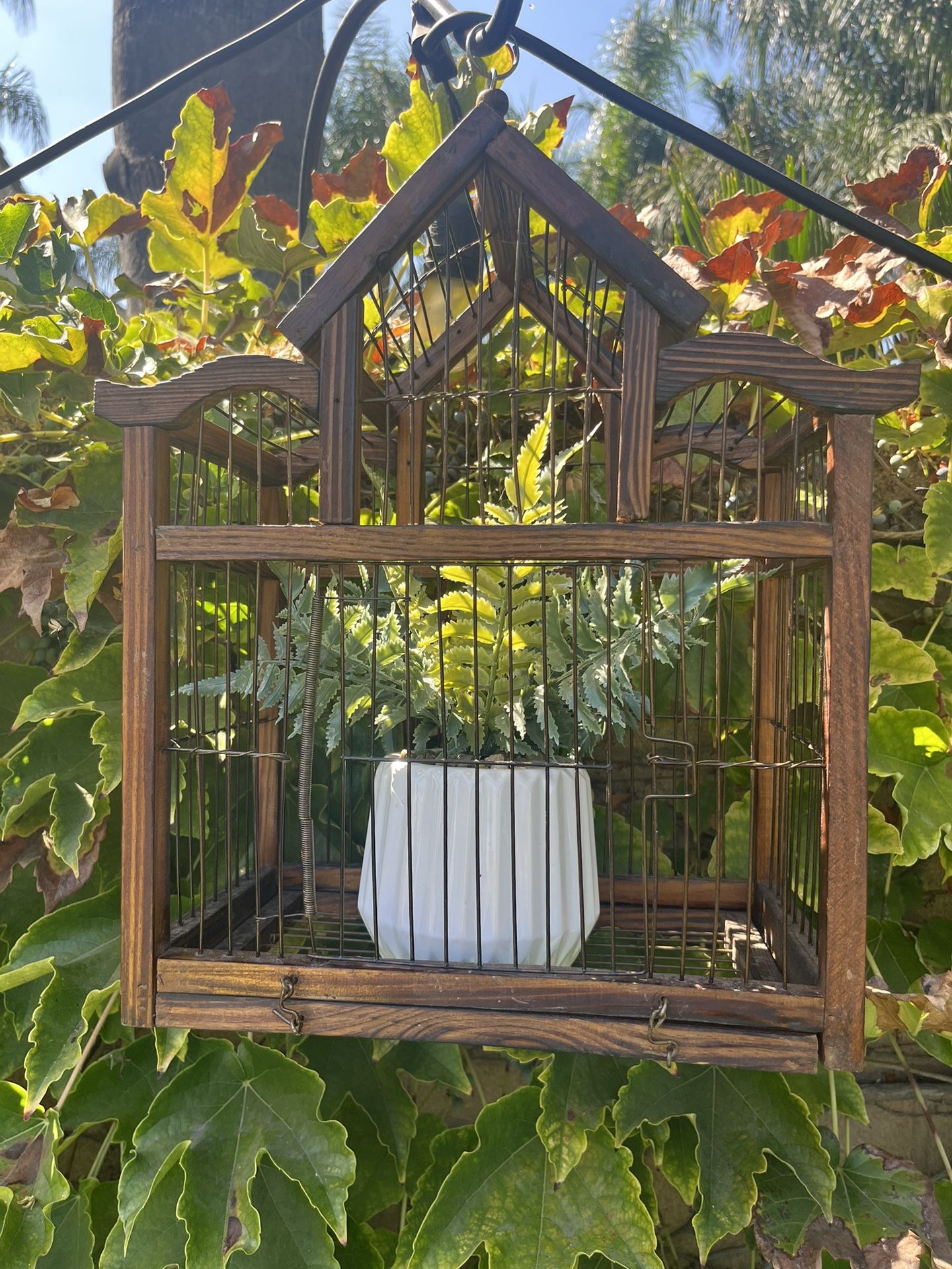 Vintage Wood & Wire Birdcage – Rustic Farmhouse Decor / Hanging Planter
