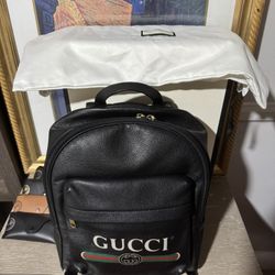 Gucci Logo Front Pocket Backpack Printed Leather