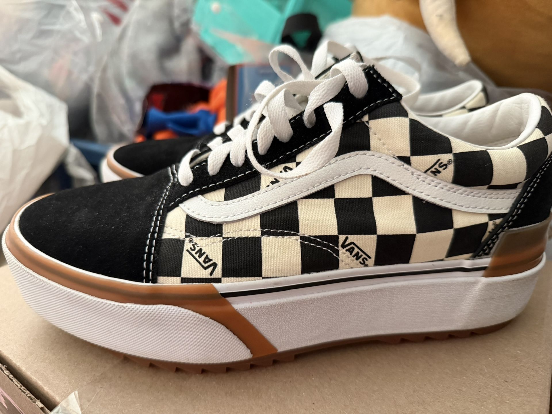 Women’s Stacked Platform Checkered Vans Like New Size 10