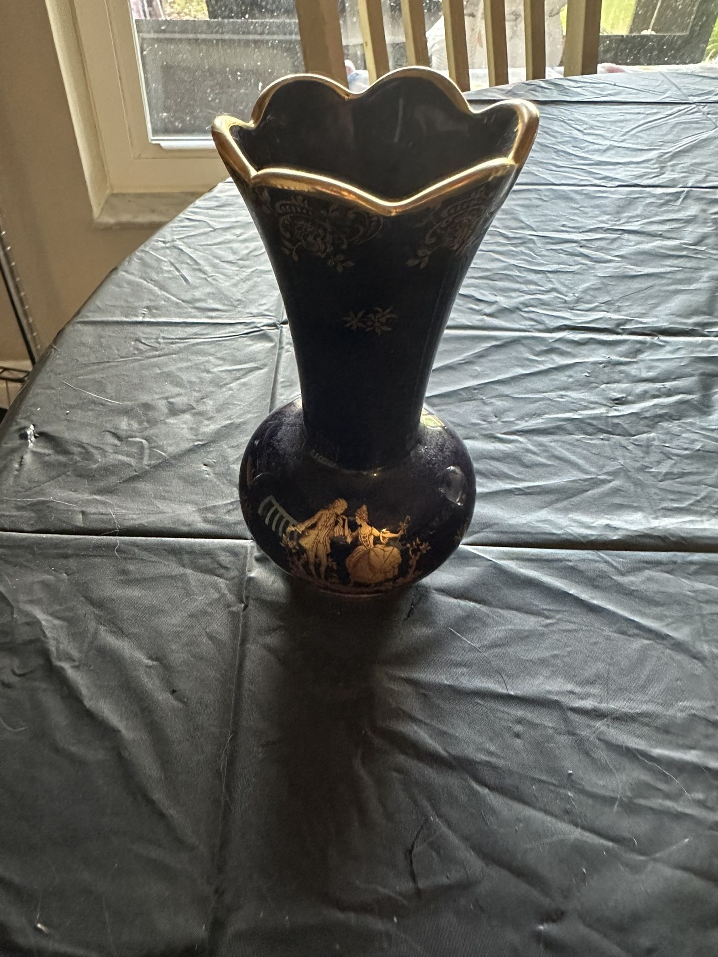 Limoges Small Black Vase With 22k Gold Trim