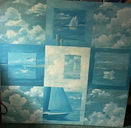 Cuadro “baby blue “ blanco con detalles de barco mar y nubes!!! Hermoso!!! $30.00 OBO