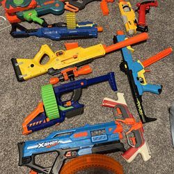 11 nerf guns, xshot,nerf gel fire,rivals nerf Fortnite, nerf filpshot flip 32 elite, rival xx11-1200, nerf Fortnite sniper, xshot ninja, and dartzone 