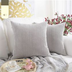 Pack of 2, Corduroy Soft Decorative Square Throw Pillow Cover Cushion Covers Pillowcase, Home Decor Decorations for Sofa Couch Bed Chair 18x18 Inch/45