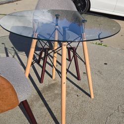 New Elepbear 31.5 Inch Small Round Dining Table for 4 People Kitchen Home Modern Leisure Wood Legs Table Glass