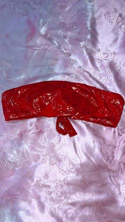 Red and Gold Metallic Bandeau Bikini Top