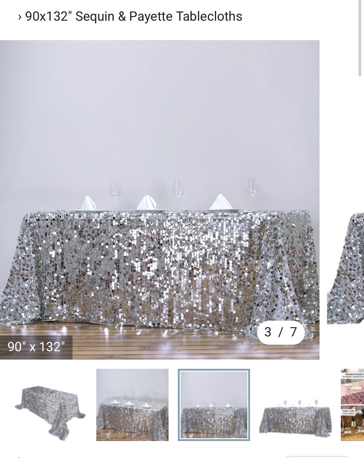 Silver Big Payette Sequin Rectangle Tablecloths Set Of 8 for Sale in