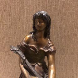 Sitting Girl With Mandolin Bronze Statue