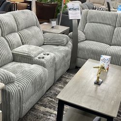 Light Gray Reclining Sofa And Loveseat - Available In Medium Gray