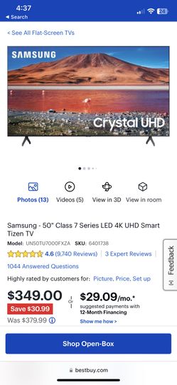 Samsung 50 In Crystal UHD TV