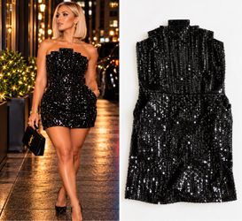 Ellaé Lisqué Black Sequin Hourglass Mini Dress – Holiday Party / Birthday