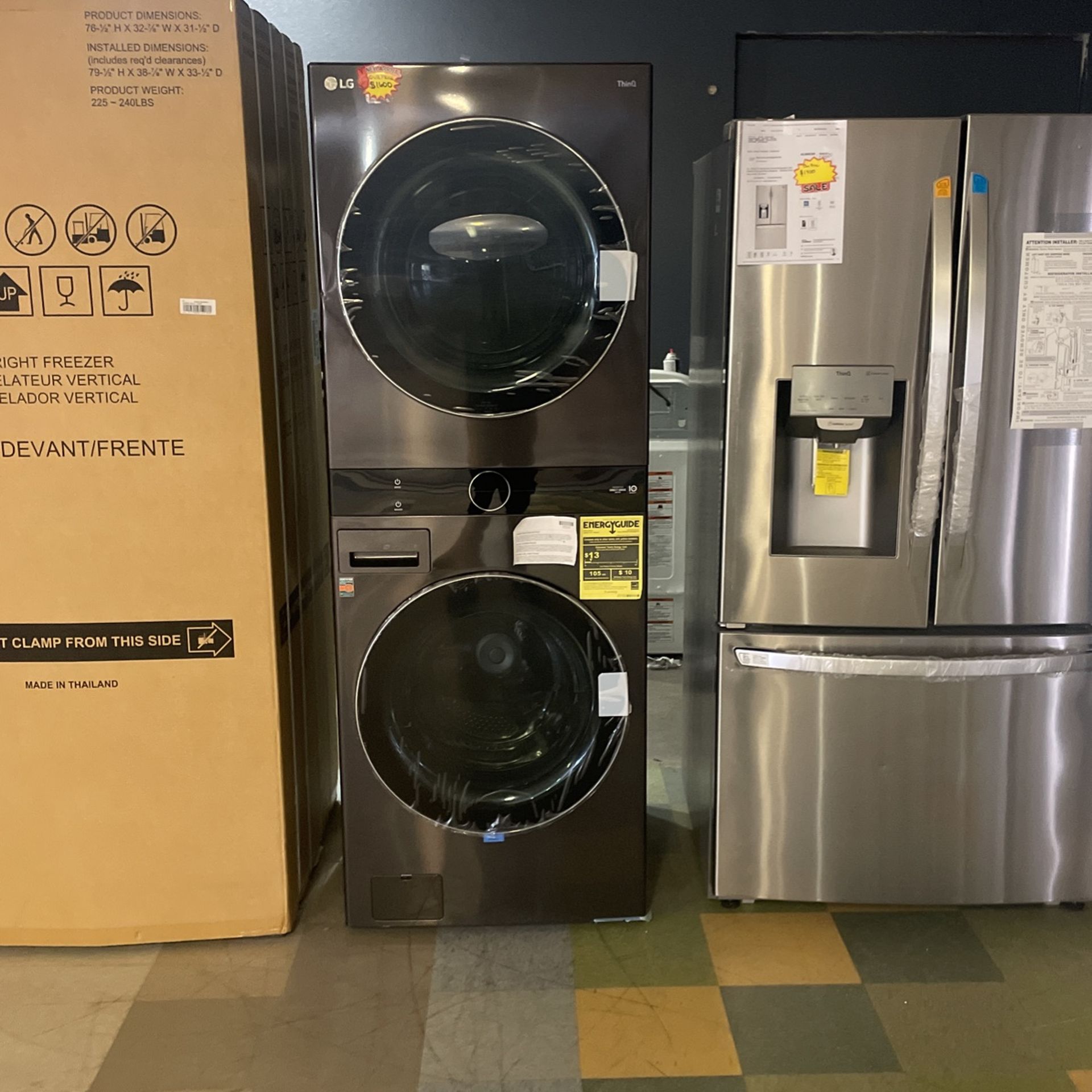 L G Black Stainless Steel Front Load Washer And Dryer Stackable Tower