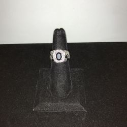 I-2924 10KT WHITE GOLD BLACK CENTER STONE NUGGET DIAMOND RING