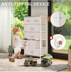 Fabric Dresser for Bedroom, Tall Skinny Dresser with 6 Drawers, Storage Organizer Tower, Steel Frame Wooden Top for Closet, Living Room, Hallway(Beige
