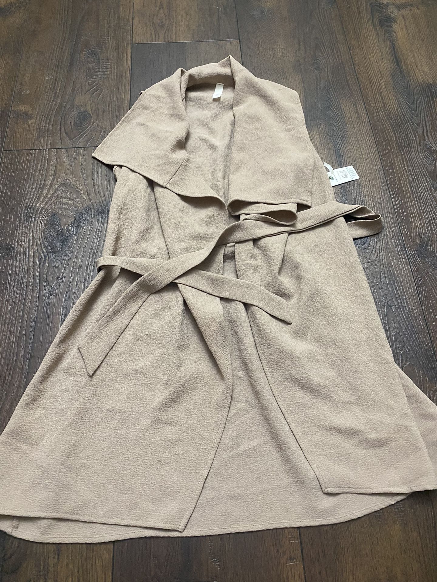 NEW Womans Khaki Cardigan Duster Forget It’s Belt Size Small Primi #15