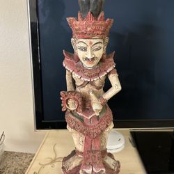 Antique Indonesian Hand Carved Wood Royal Statue King