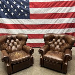 Free Delivery - RH Restoration Hardware Kensington Wingback Leather Reclining Chairs 
