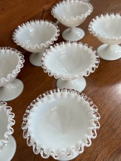 Vintage Fenton Silver set of 8 Milk Glass