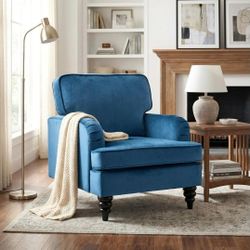 Mid Century Modern Velvet Accent Chair, Vintage Club Armchair with Firm Supportive Seat & Soft Backrest, Comfy Single Sofa Reading Chair for Living Ro