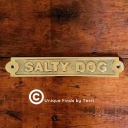 Brand New! 7.5" Salty Dog Brass Plaque Dog House Decor- Coastal Nautical | SHIPPING IS AVAILABLE