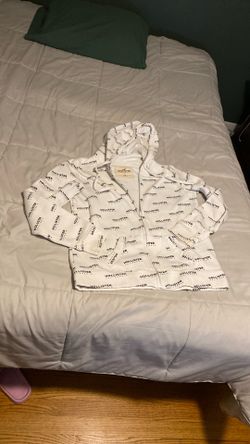 Women's HOLLISTER Print Logo Oversized Hoodie White Pattern size M