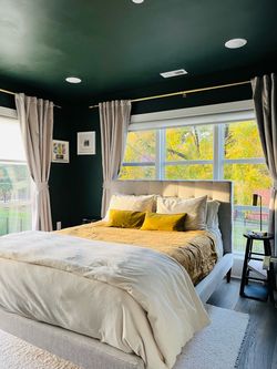 Queen Bed Frame, West Elm, Grey Tufted Upholstered