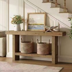 F2366 new in box 63" Solid Wood Console Table, 2-Tier Narrow Entryway Table for Hallway